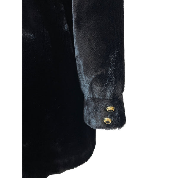 St.John Women's Black Fur Coat W/ Gold Accents & Lined Interior Size S