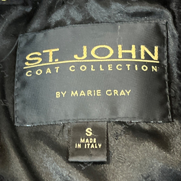 St.John Women's Black Fur Coat W/ Gold Accents & Lined Interior Size S