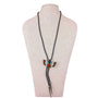Black Silver Tone Thunderbird Inlay Western Bolo Tie Braided Leather Cord