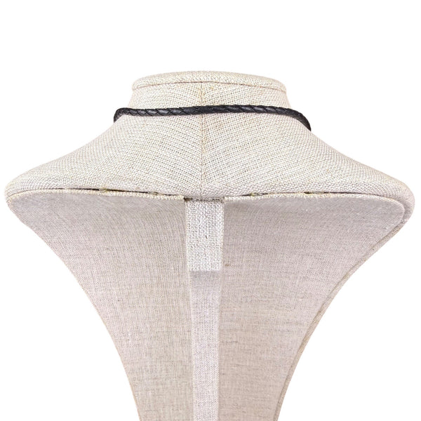 Black Silver Tone Thunderbird Inlay Western Bolo Tie Braided Leather Cord