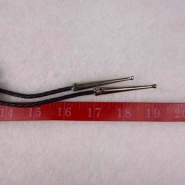 Black Silver Tone Thunderbird Inlay Western Bolo Tie Braided Leather Cord