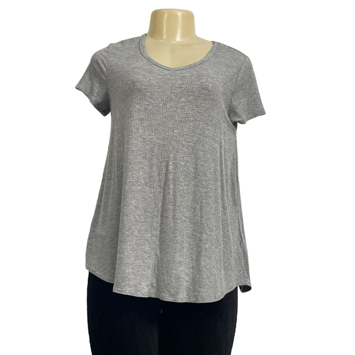 Art Class Womens Gray Ribbed V-Neck Short Sleeve Top XL New