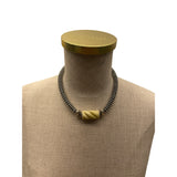 Vintage Silver Beaded Necklace With Yellow Centerpiece & Adjustable Chain Clasp