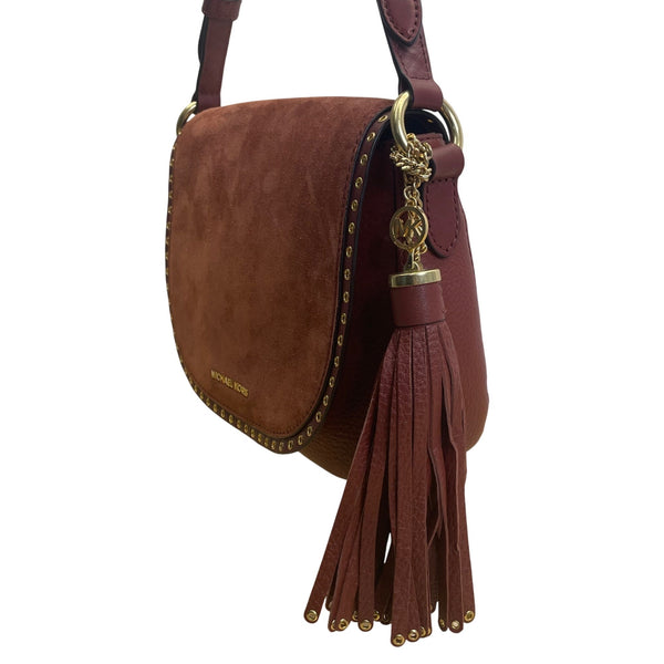 Michael Kors Women’s Rust Suede & Leather Saddle & Tassel Detail Crossbody Bag