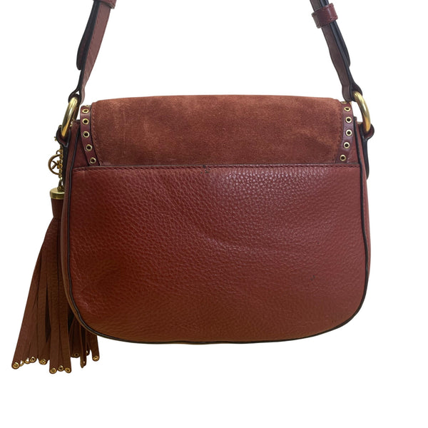 Michael Kors Women’s Rust Suede & Leather Saddle & Tassel Detail Crossbody Bag