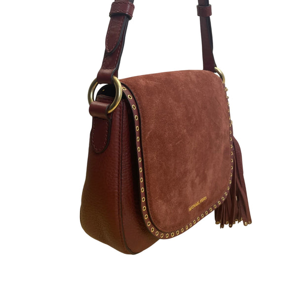 Michael Kors Women’s Rust Suede & Leather Saddle & Tassel Detail Crossbody Bag