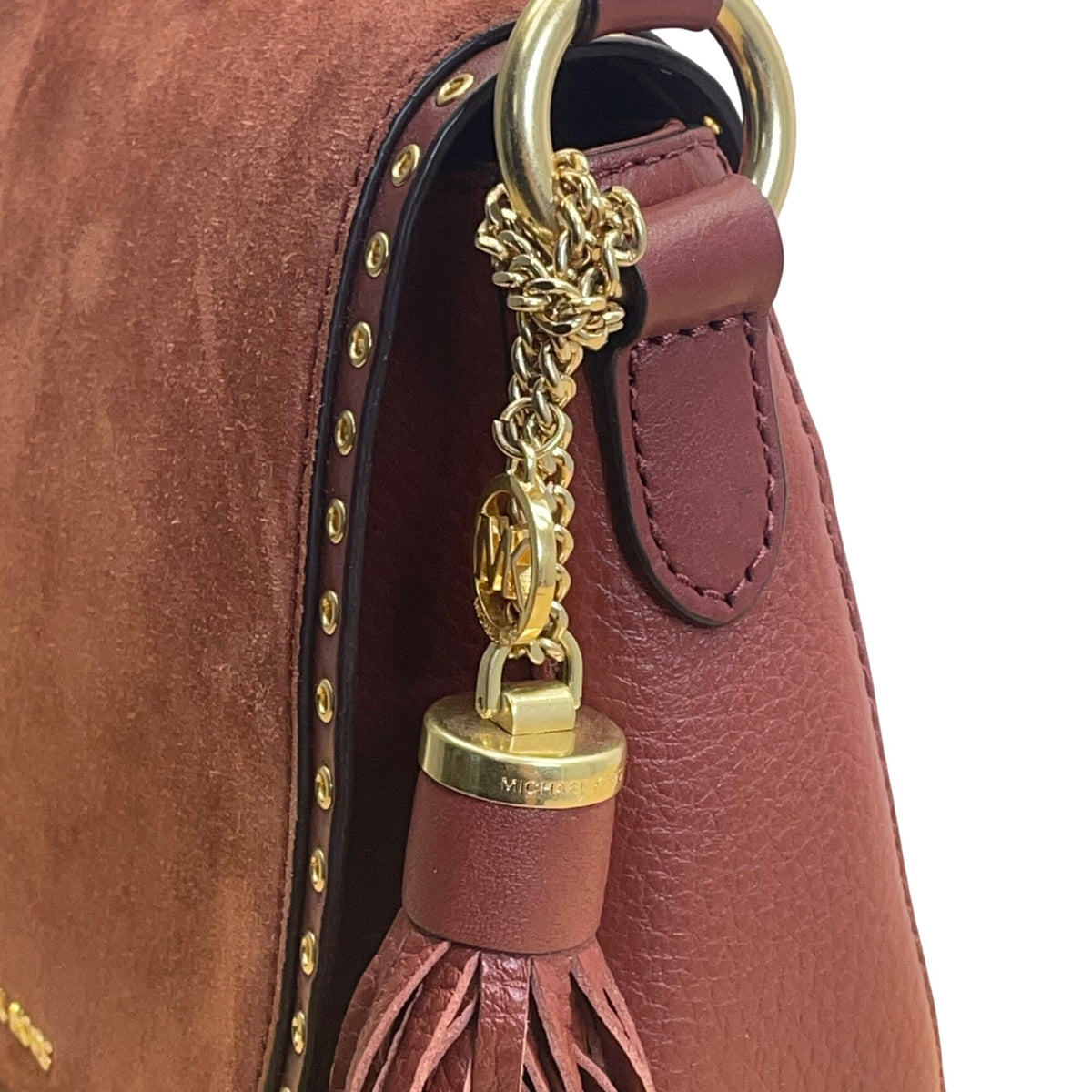 Michael Kors Women’s Rust Suede & Leather Saddle & Tassel Detail Crossbody Bag
