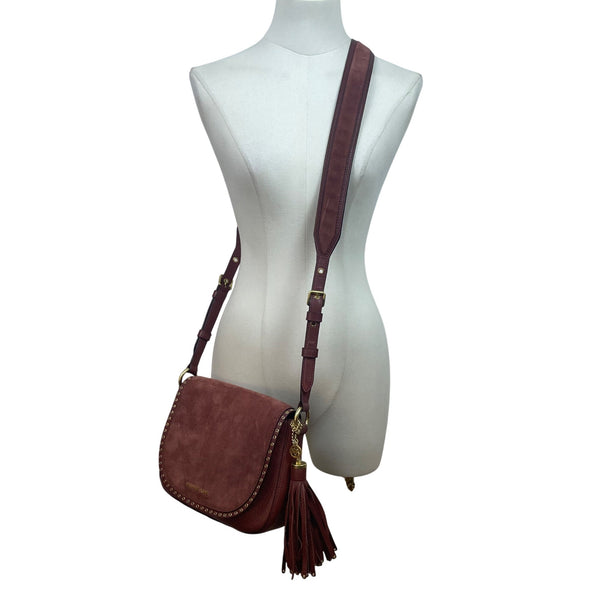 Michael Kors Women’s Rust Suede & Leather Saddle & Tassel Detail Crossbody Bag
