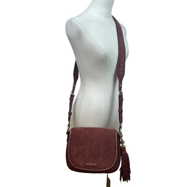 Michael Kors Women’s Rust Suede & Leather Saddle & Tassel Detail Crossbody Bag