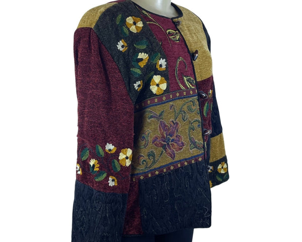 Julie Kin Womens Multicolor Floral Embroidered Jacket Button Front Sz L