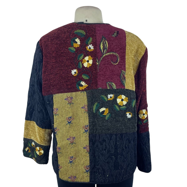 Julie Kin Womens Multicolor Floral Embroidered Jacket Button Front Sz L