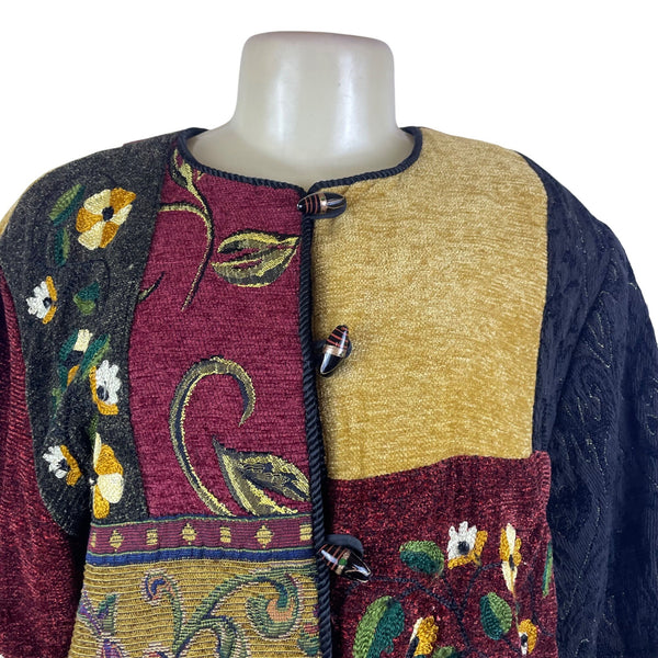 Julie Kin Womens Multicolor Floral Embroidered Jacket Button Front Sz L