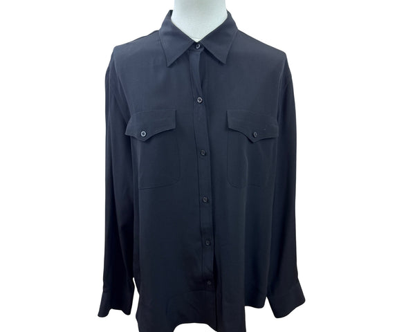 Ralph Lauren Womens Black Button-Up Shirt With Front Pockets Size 12