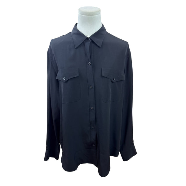 Ralph Lauren Womens Black Button-Up Shirt With Front Pockets Size 12