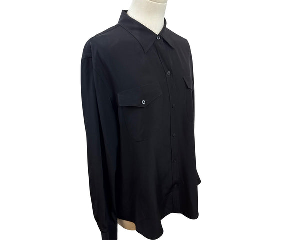 Ralph Lauren Womens Black Button-Up Shirt With Front Pockets Size 12