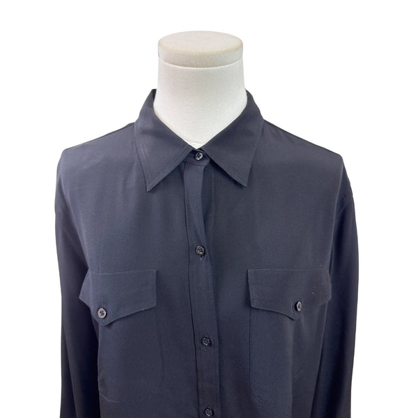 Ralph Lauren Womens Black Button-Up Shirt With Front Pockets Size 12