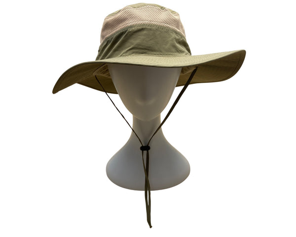 Outfly Wide Brim Outdoor Sun Hat With Mesh Panels Adjustable Chin Strap Beige