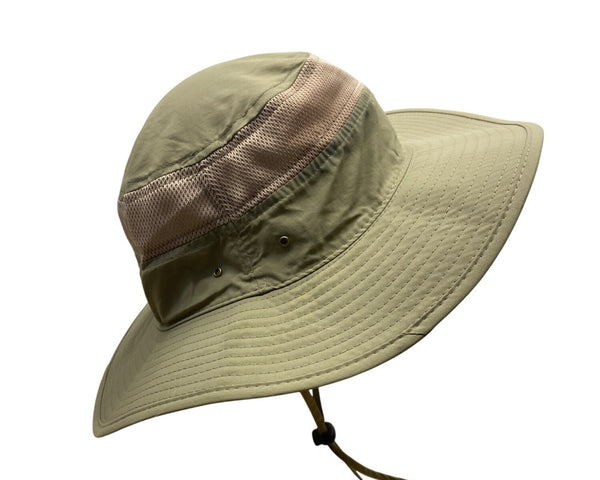 Outfly Wide Brim Outdoor Sun Hat With Mesh Panels Adjustable Chin Strap Beige
