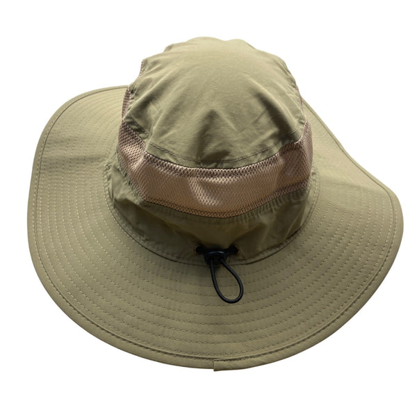 Outfly Wide Brim Outdoor Sun Hat With Mesh Panels Adjustable Chin Strap Beige