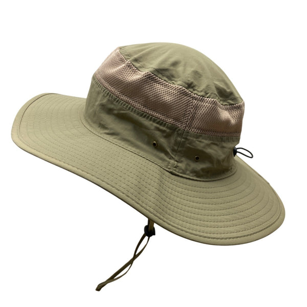 Outfly Wide Brim Outdoor Sun Hat With Mesh Panels Adjustable Chin Strap Beige