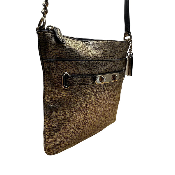 Coach Women’s Metallic Gold Leather With Chain Strap Crossbody Bag Size S